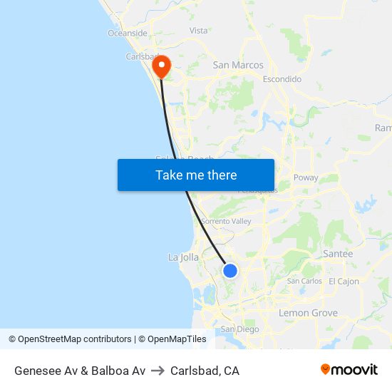 Genesee Av & Balboa Av to Carlsbad, CA map