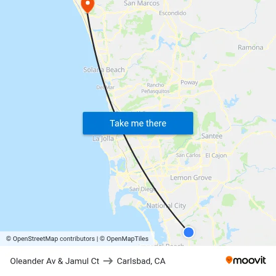 Oleander Av & Jamul Ct to Carlsbad, CA map