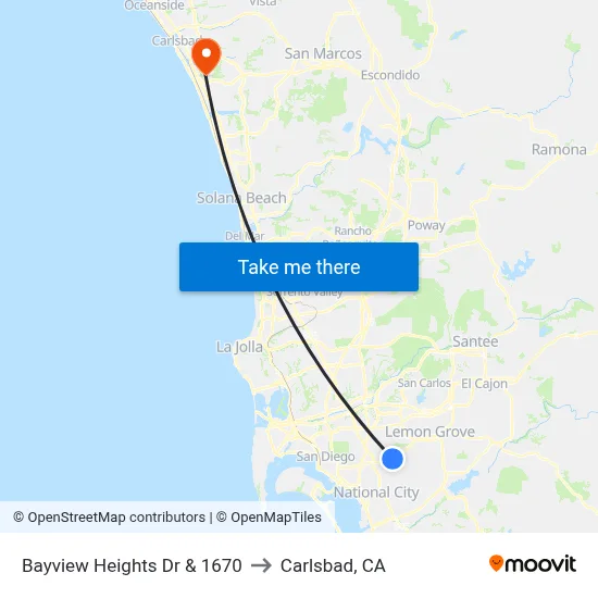 Bayview Heights Dr & 1670 to Carlsbad, CA map