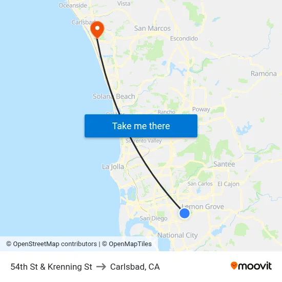 54th St & Krenning St to Carlsbad, CA map
