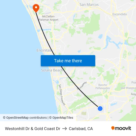 Westonhill Dr & Gold Coast Dr to Carlsbad, CA map