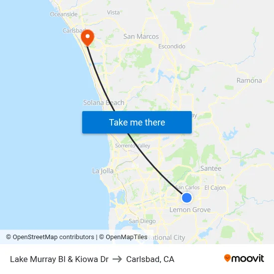 Lake Murray Bl & Kiowa Dr to Carlsbad, CA map