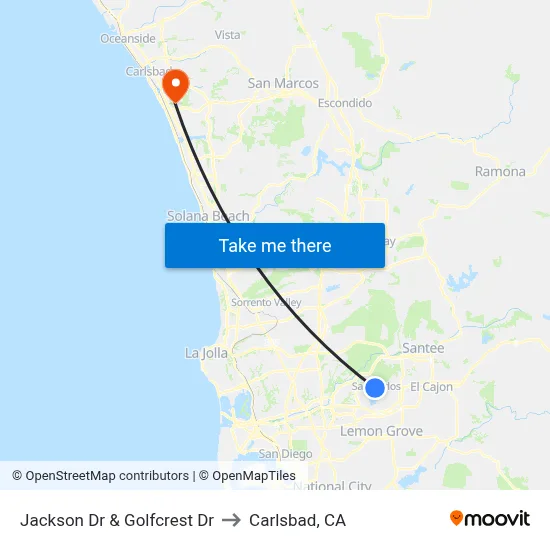 Jackson Dr & Golfcrest Dr to Carlsbad, CA map