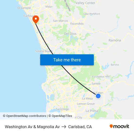 Washington Av & Magnolia Av to Carlsbad, CA map