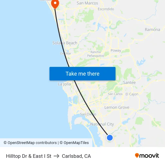 Hilltop Dr & East I St to Carlsbad, CA map