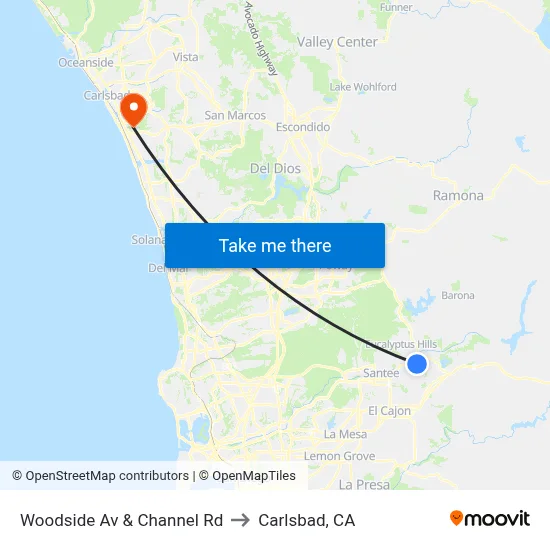 Woodside Av & Channel Rd to Carlsbad, CA map