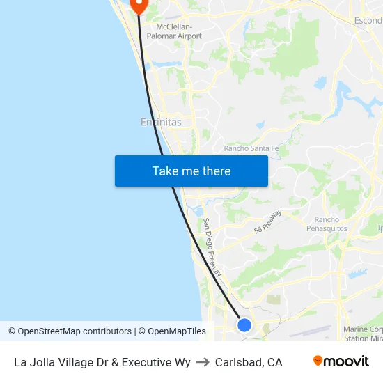 La Jolla Village Dr & Executive Wy to Carlsbad, CA map