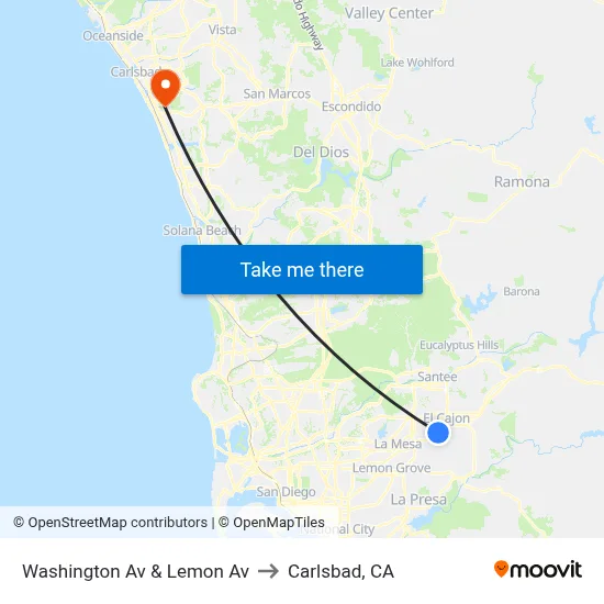 Washington Av & Lemon Av to Carlsbad, CA map