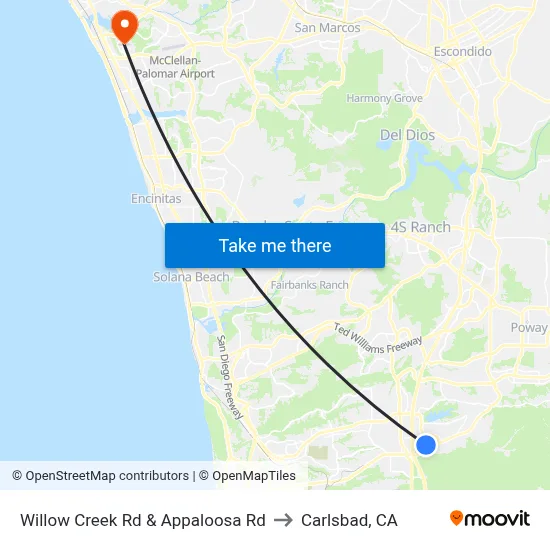 Willow Creek Rd & Appaloosa Rd to Carlsbad, CA map