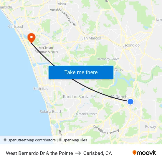 West Bernardo Dr & the Pointe to Carlsbad, CA map