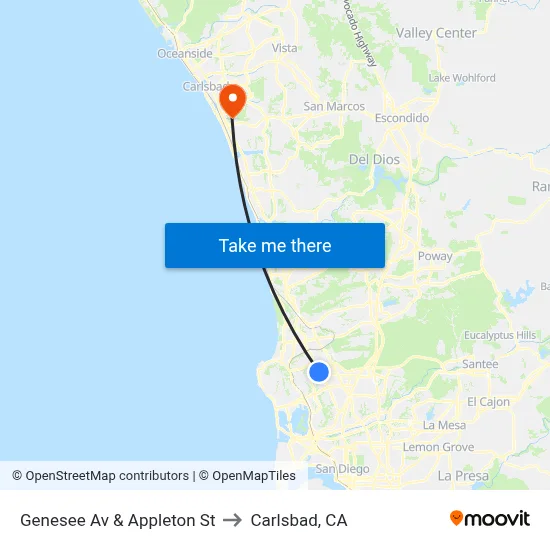 Genesee Av & Appleton St to Carlsbad, CA map