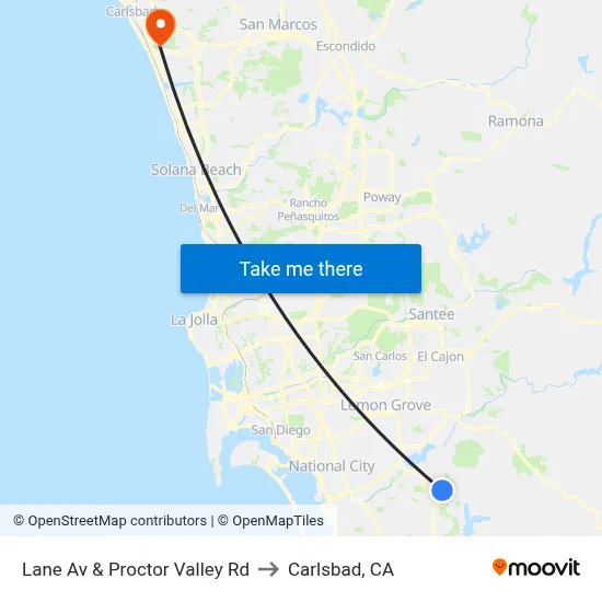 Lane Av & Proctor Valley Rd to Carlsbad, CA map