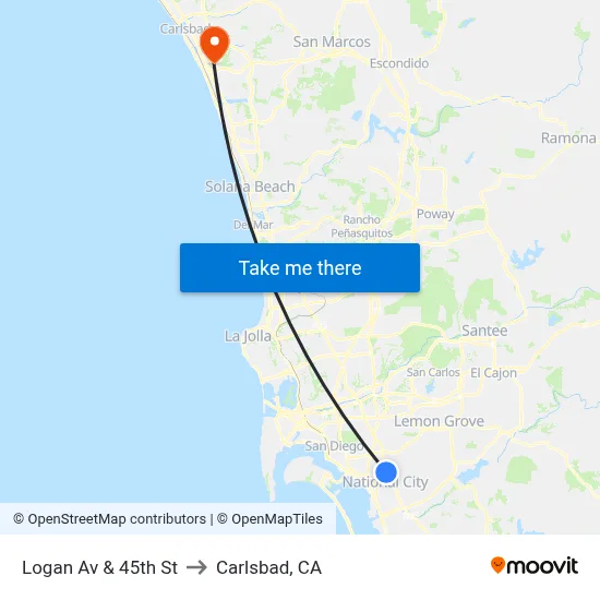 Logan Av & 45th St to Carlsbad, CA map