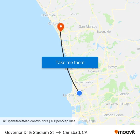 Governor Dr & Stadium St to Carlsbad, CA map