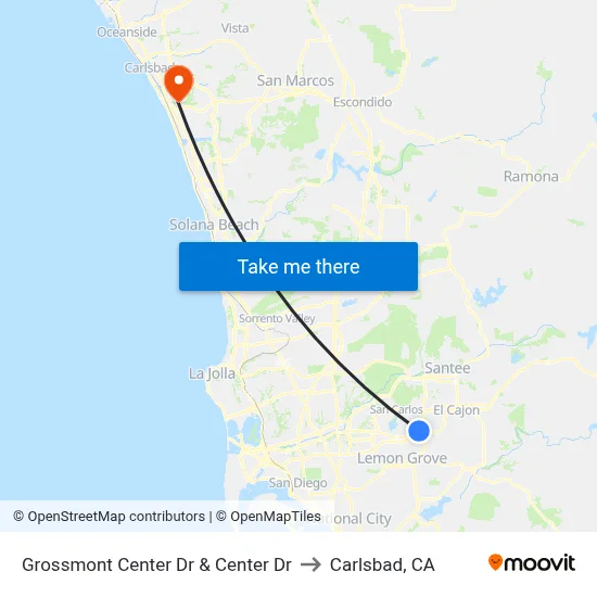 Grossmont Center Dr & Center Dr to Carlsbad, CA map