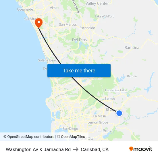 Washington Av & Jamacha Rd to Carlsbad, CA map