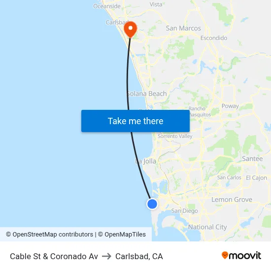 Cable St & Coronado Av to Carlsbad, CA map