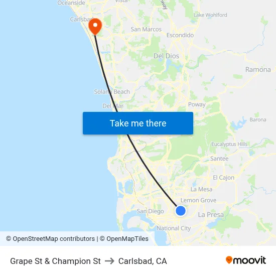 Grape St & Champion St to Carlsbad, CA map