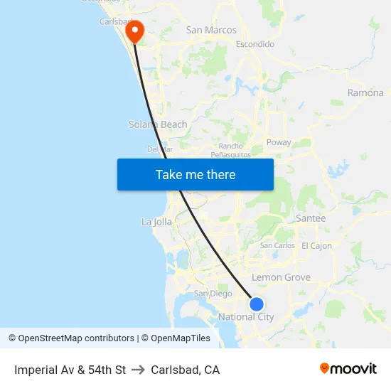 Imperial Av & 54th St to Carlsbad, CA map