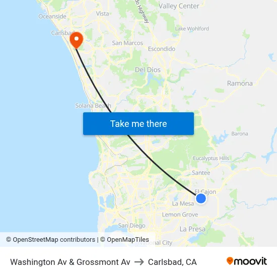 Washington Av & Grossmont Av to Carlsbad, CA map