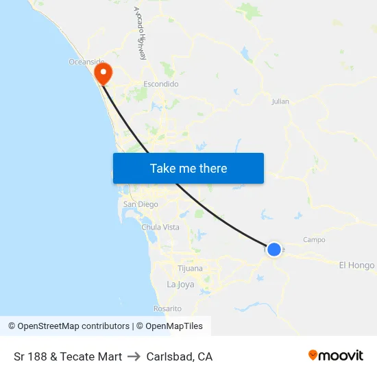 Sr 188 & Tecate Mart to Carlsbad, CA map