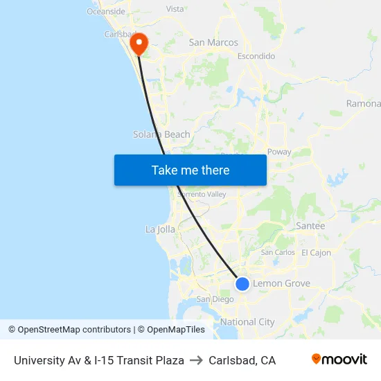 University Av & I-15 Transit Plaza to Carlsbad, CA map