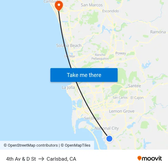 4th Av & D St to Carlsbad, CA map
