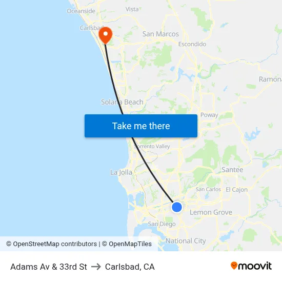 Adams Av & 33rd St to Carlsbad, CA map