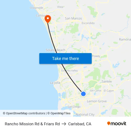Rancho Mission Rd & Friars Rd to Carlsbad, CA map