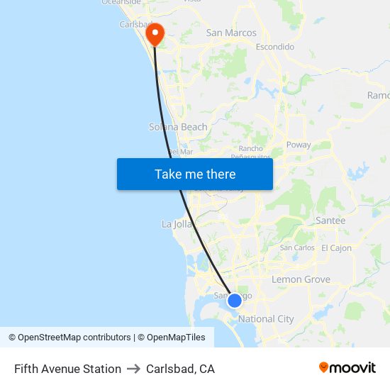 Fifth Avenue Station to Carlsbad, CA map