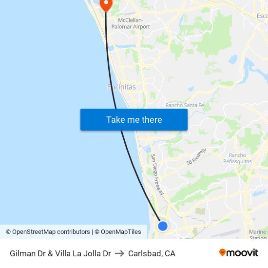 Gilman Dr & Villa La Jolla Dr to Carlsbad, CA map