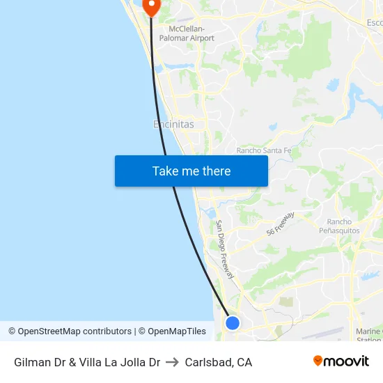 Gilman Dr & Villa La Jolla Dr to Carlsbad, CA map