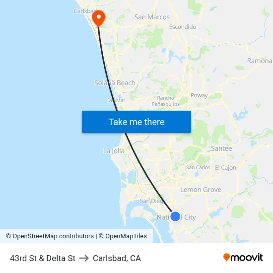 43rd St & Delta St to Carlsbad, CA map