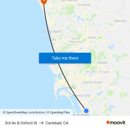 3rd Av & Oxford St to Carlsbad, CA map