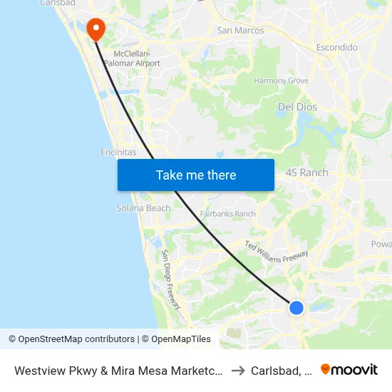 Westview Pkwy & Mira Mesa Marketcenter to Carlsbad, CA map