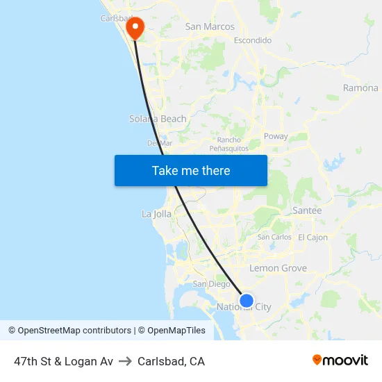47th St & Logan Av to Carlsbad, CA map