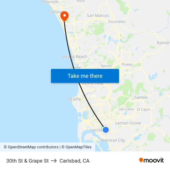 30th St & Grape St to Carlsbad, CA map