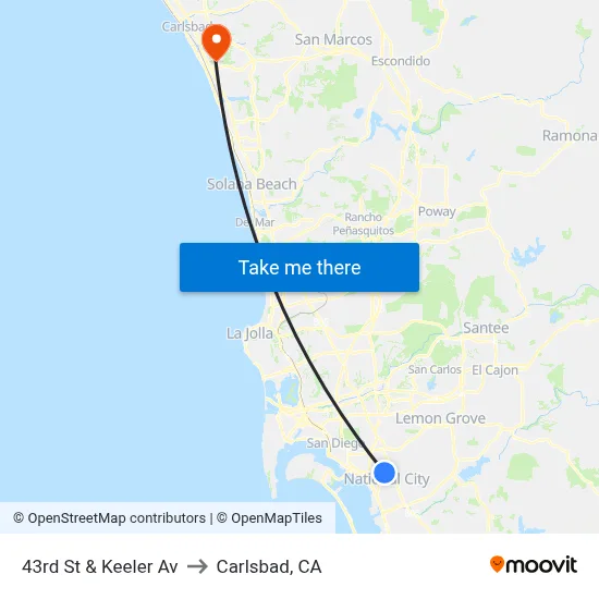 43rd St & Keeler Av to Carlsbad, CA map