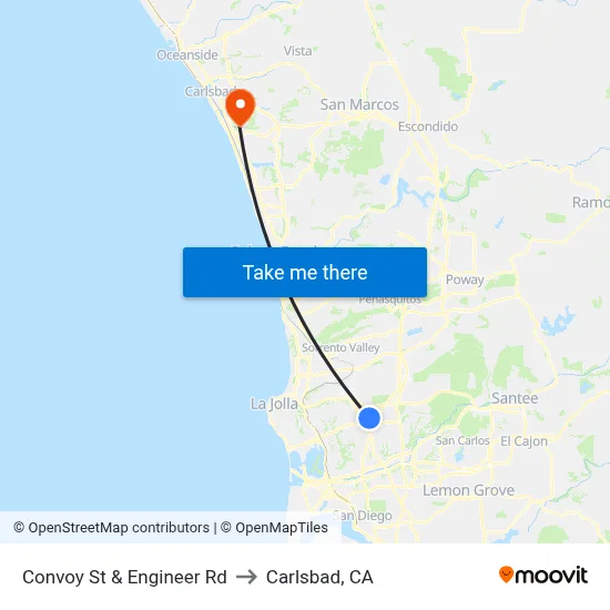 Convoy St & Engineer Rd to Carlsbad, CA map