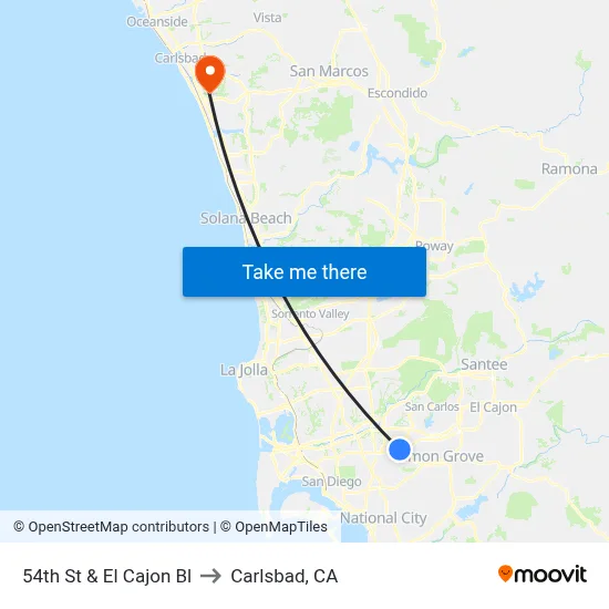 54th St & El Cajon Bl to Carlsbad, CA map