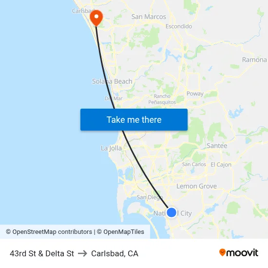 43rd St & Delta St to Carlsbad, CA map