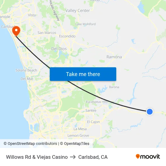 Willows Rd & Viejas Casino to Carlsbad, CA map
