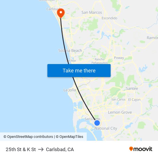 25th St & K St to Carlsbad, CA map