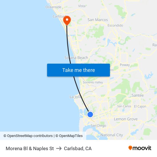 Morena Bl & Naples St to Carlsbad, CA map