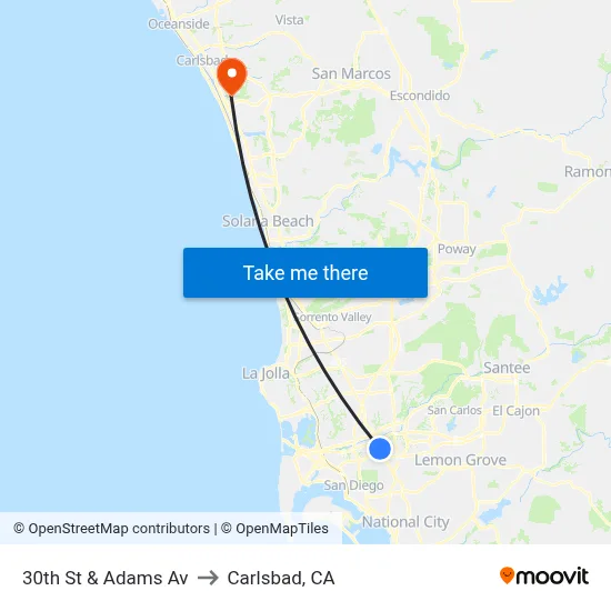 30th St & Adams Av to Carlsbad, CA map