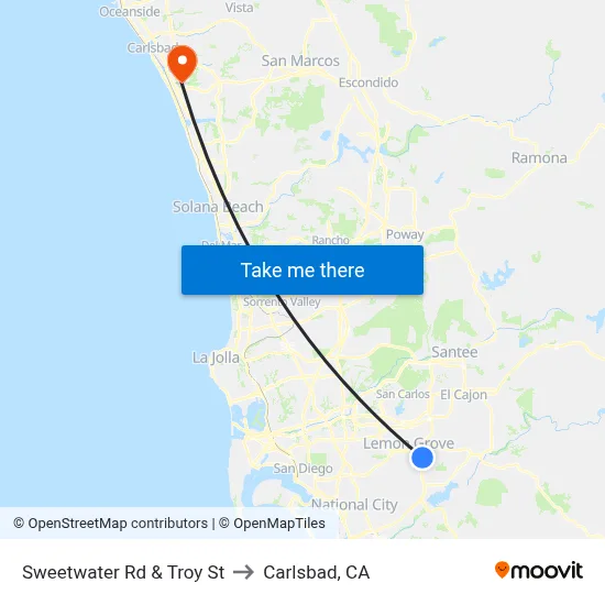 Sweetwater Rd & Troy St to Carlsbad, CA map