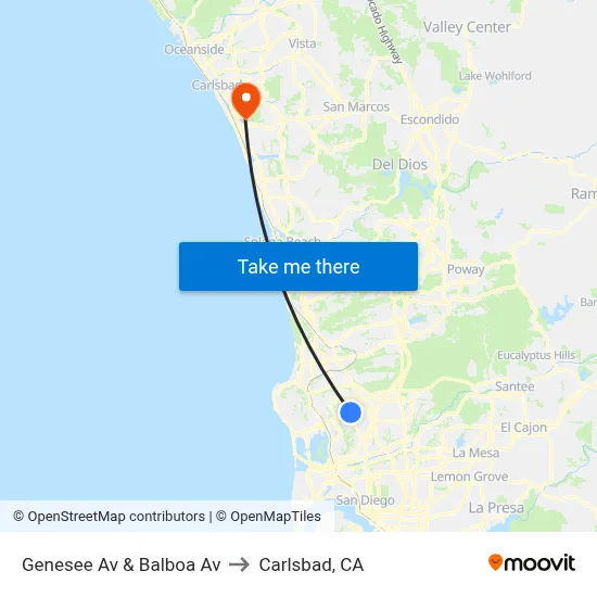 Genesee Av & Balboa Av to Carlsbad, CA map