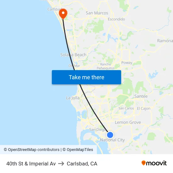 40th St & Imperial Av to Carlsbad, CA map