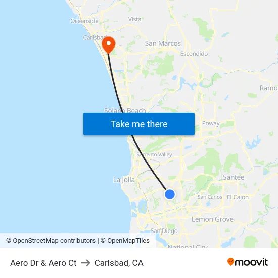 Aero Dr & Aero Ct to Carlsbad, CA map