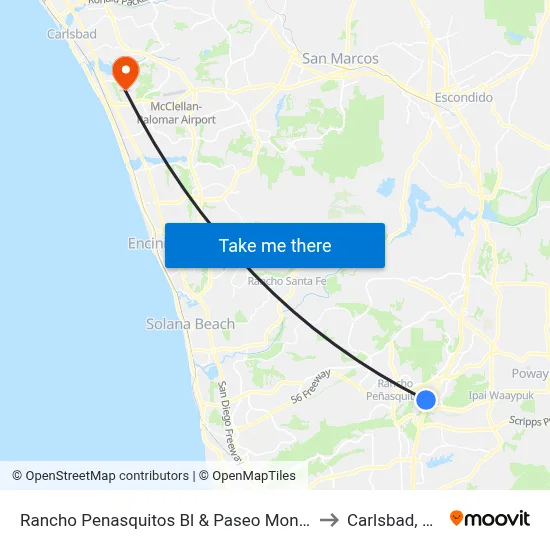Rancho Penasquitos Bl & Paseo Montril to Carlsbad, CA map